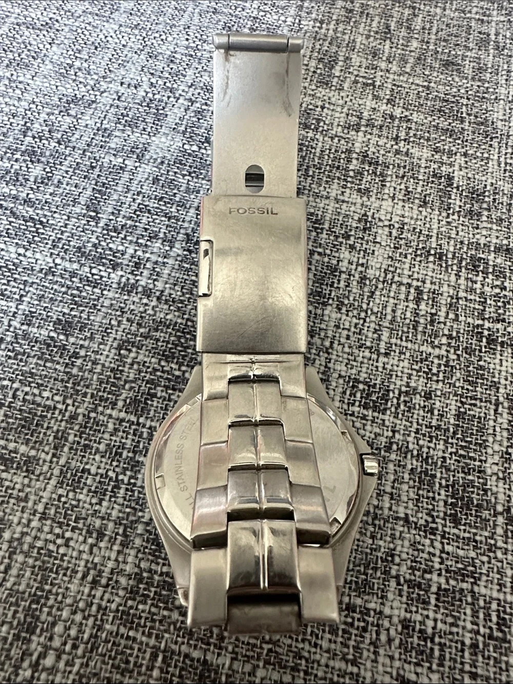 Fossil Silver Stainless Steel Watch with Black and Red Dial